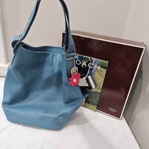 Vintage Coach Duffle Sac Hobo Shoulder Bag 9151 Blue Leather Casual Minimalist